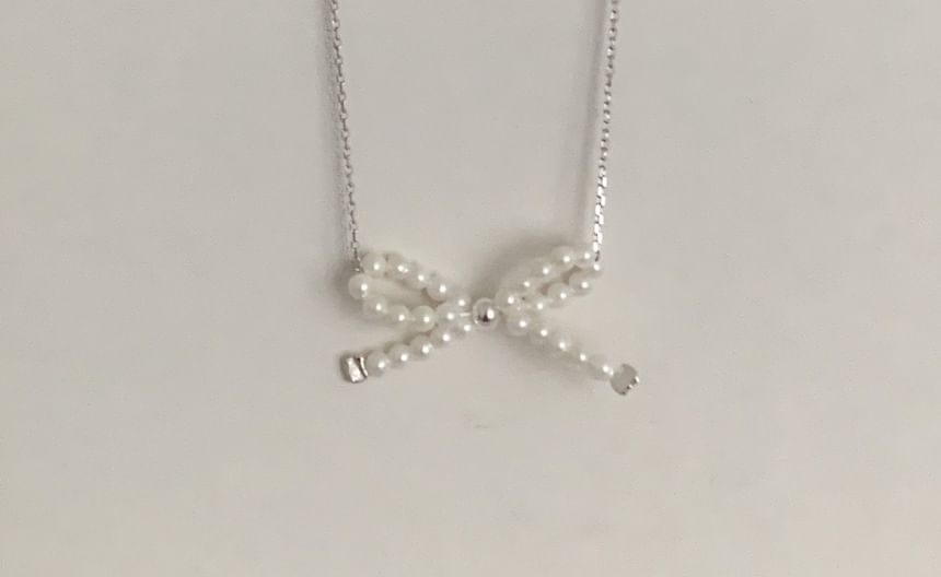 Silver 925 Bow Beaded Necklace Sterling