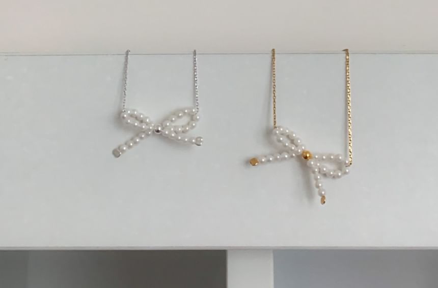 Silver 925 Bow Beaded Necklace Sterling