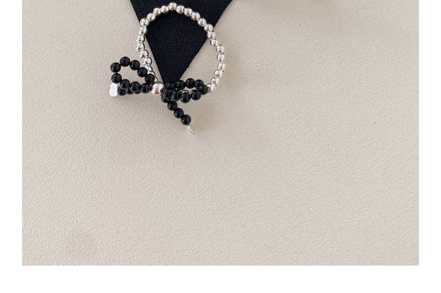 Beaded Elastic Bow Sterling Ring Silver 925