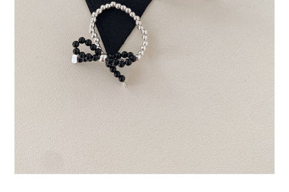 Beaded Elastic Bow Sterling Ring Silver 925
