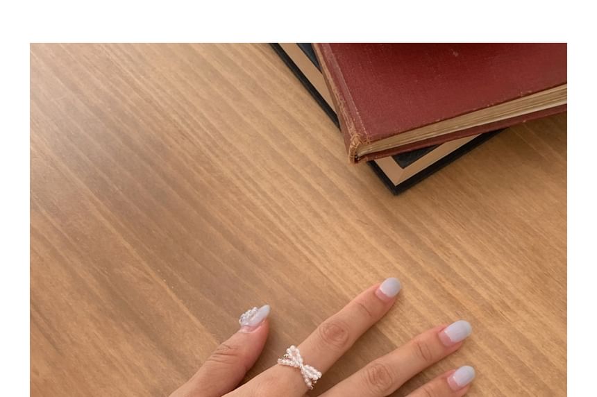 Beaded Elastic Bow Sterling Ring Silver 925