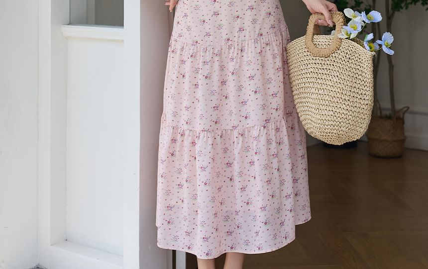 Spaghetti Strap Floral Print Midi A-Line Dress