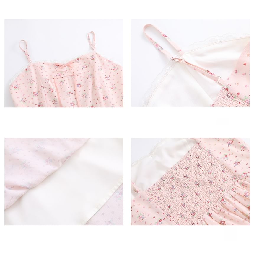 Spaghetti Strap Floral Print Midi A-Line Dress