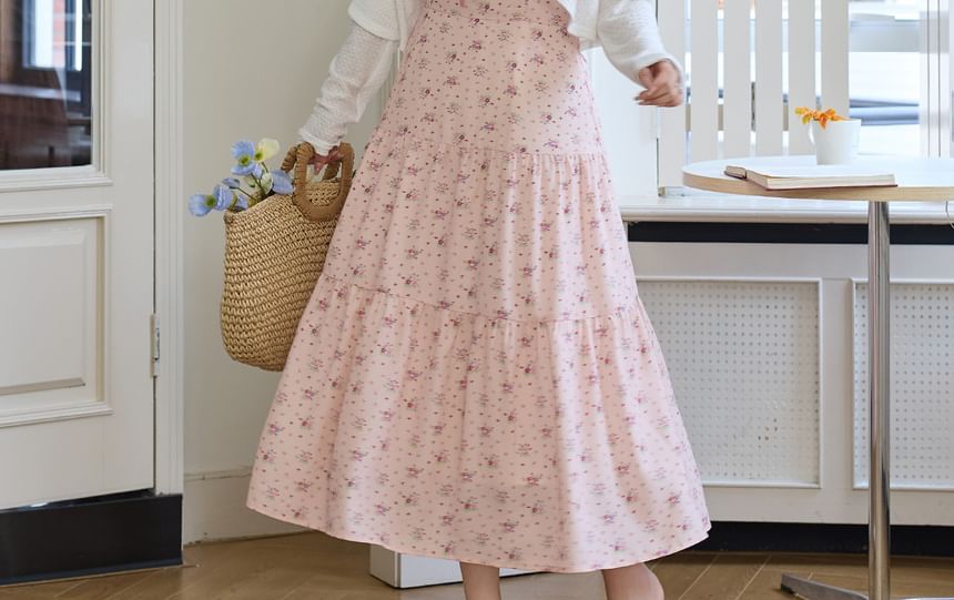 Spaghetti Strap Floral Print Midi A-Line Dress