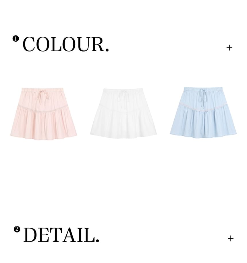 High Rise Plain Lace Trim Mini A-Line Skirt