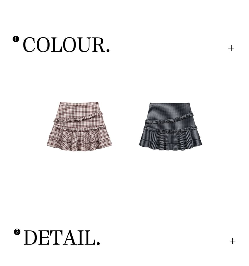 High Waist Plaid Ruffled Mini A-Line Skirt