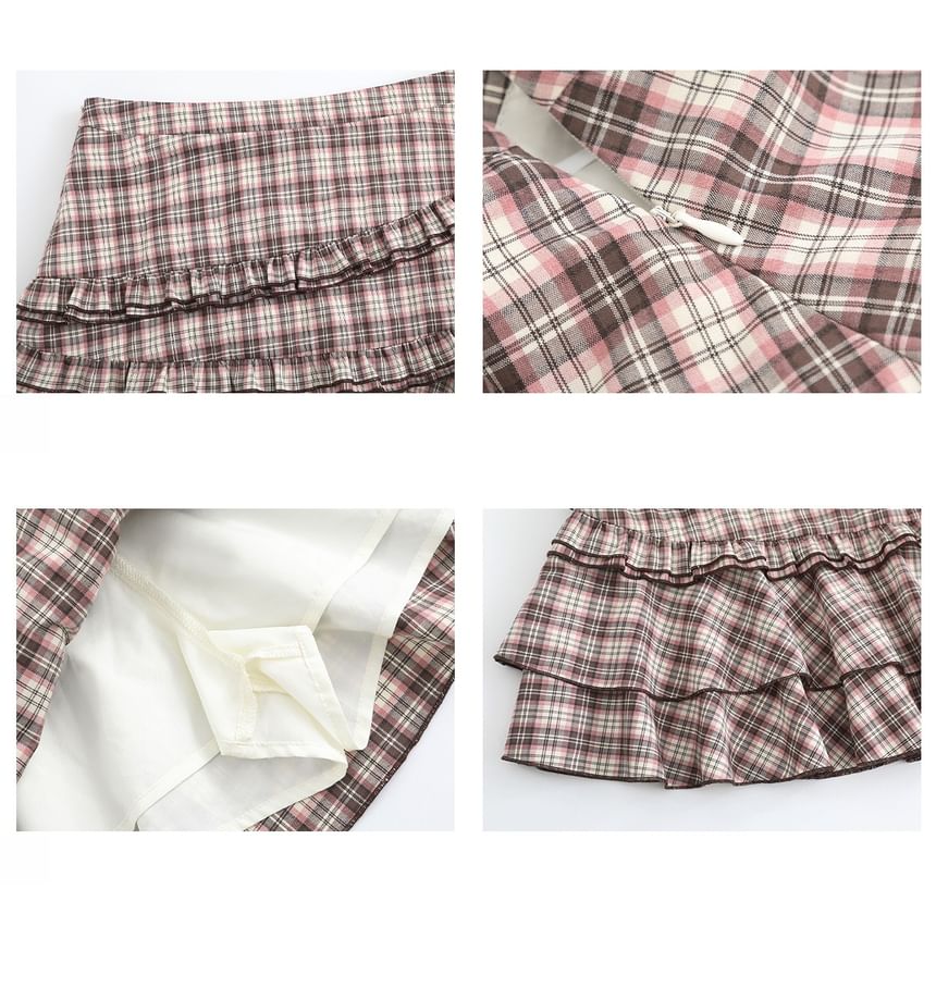 High Waist Plaid Ruffled Mini A-Line Skirt