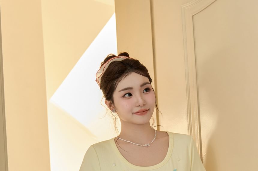 Short-Sleeve Scoop Neck Beaded T-Shirt