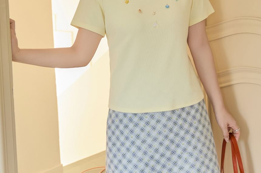 Short-Sleeve Scoop Neck Beaded T-Shirt