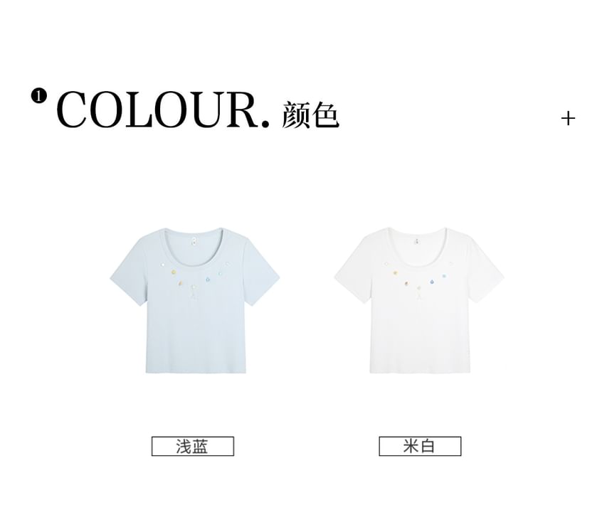 Short-Sleeve Scoop Neck Beaded T-Shirt