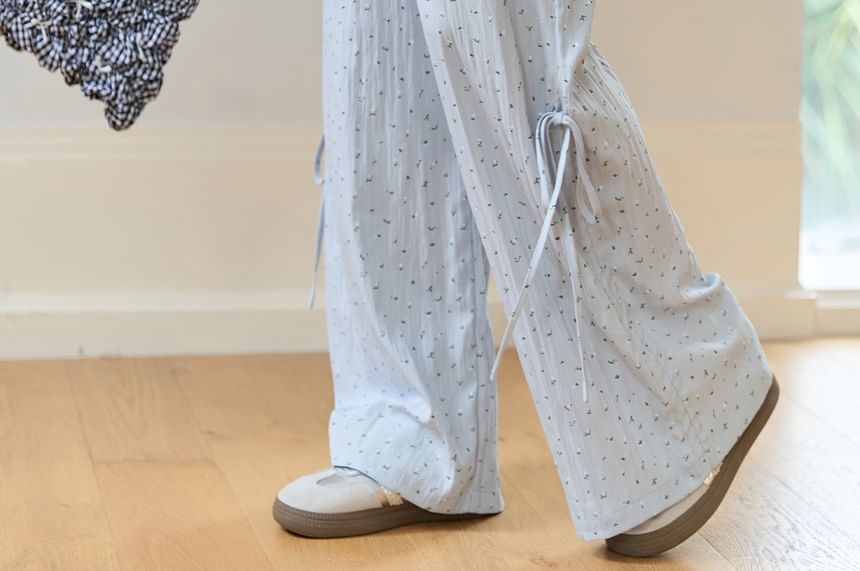 Elastic Waist Floral Bow Wide Leg Pants