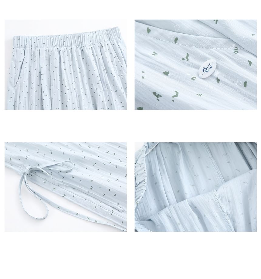 Elastic Waist Floral Bow Wide Leg Pants