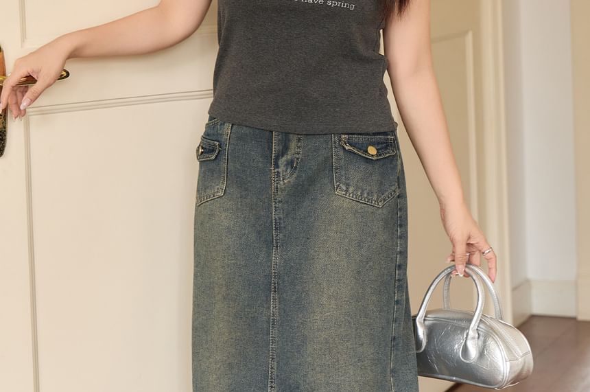 Mock Two-Piece Halter Lettering Slim Fit Camisole Top