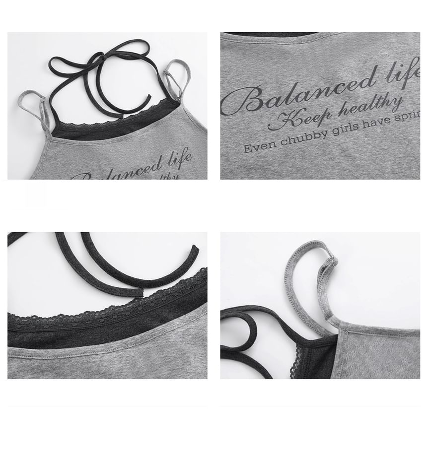 Mock Two-Piece Halter Lettering Slim Fit Camisole Top