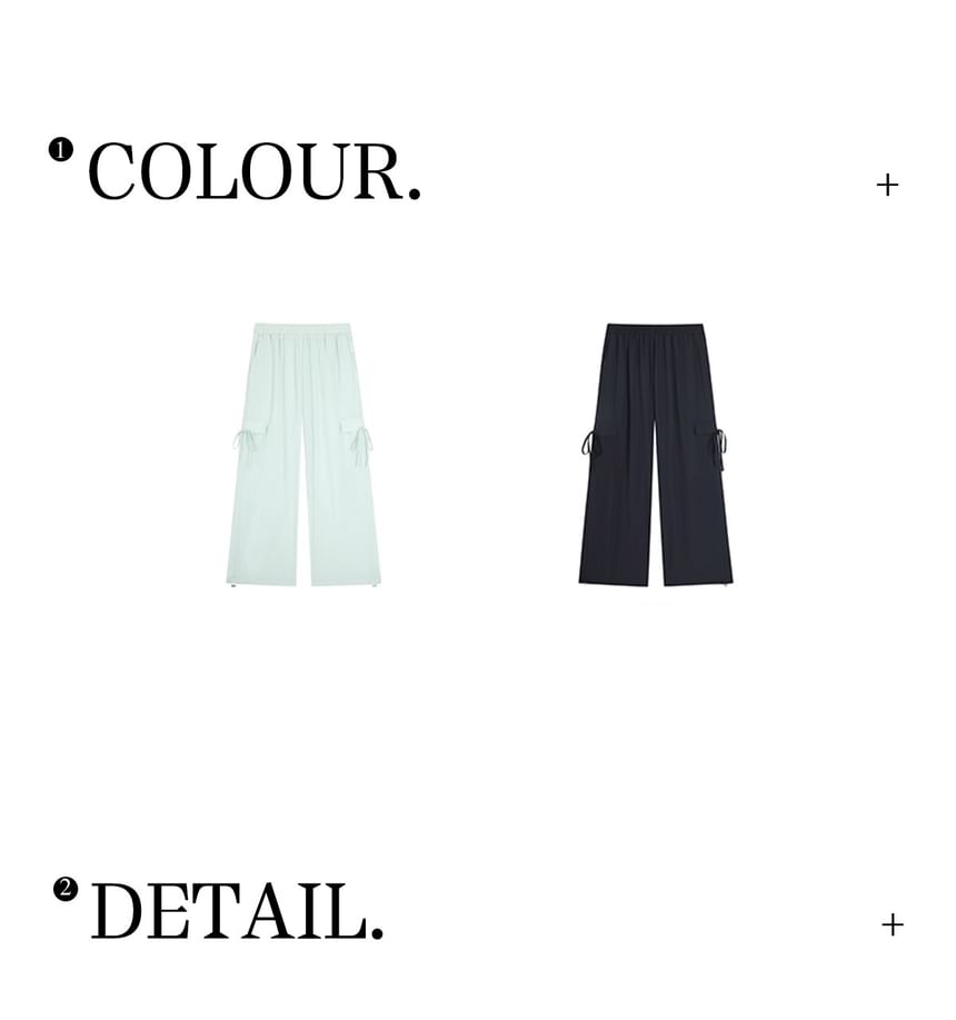 Elastic Waist Plain Wide Leg Cargo Pants