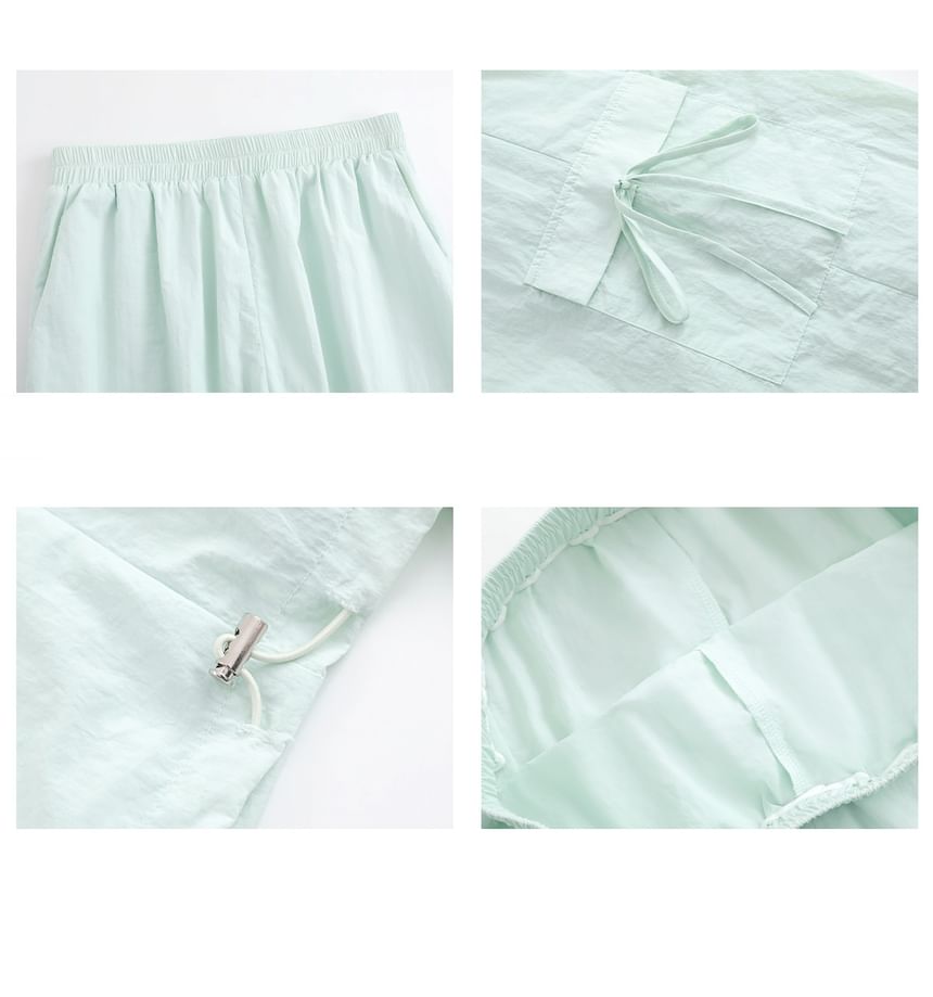 Elastic Waist Plain Wide Leg Cargo Pants