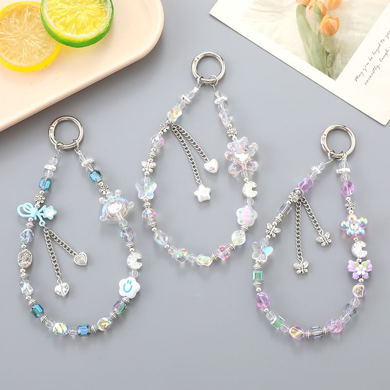 Faux Phone Strap Bear Crystal Floral / Cartoon