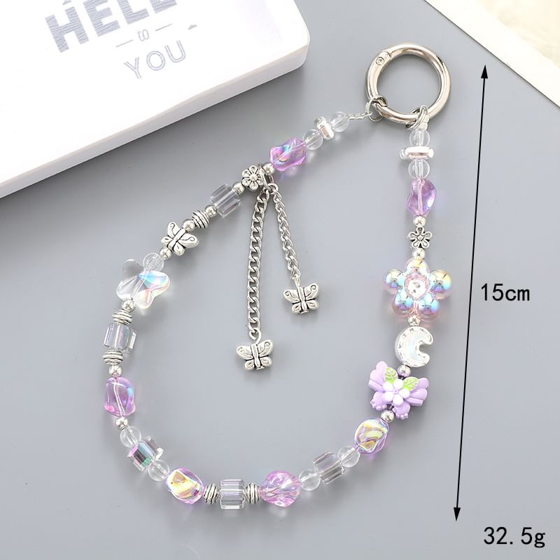 Faux Phone Strap Bear Crystal Floral / Cartoon