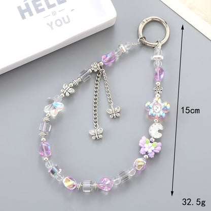 Faux Phone Strap Bear Crystal Floral / Cartoon