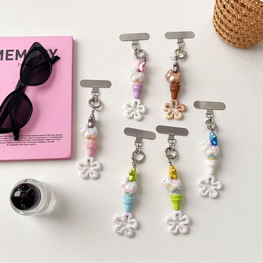 Floral Pad Cream (Various Ice Phone Lanyard with Designs) Charm