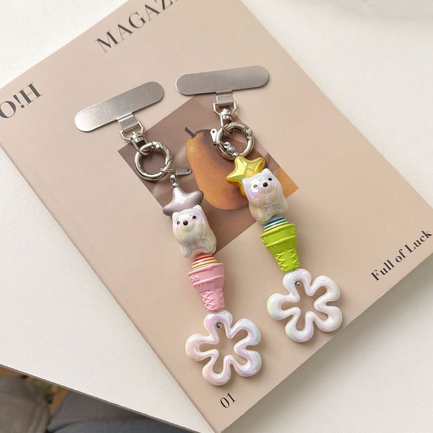 Floral Pad Cream (Various Ice Phone Lanyard with Designs) Charm
