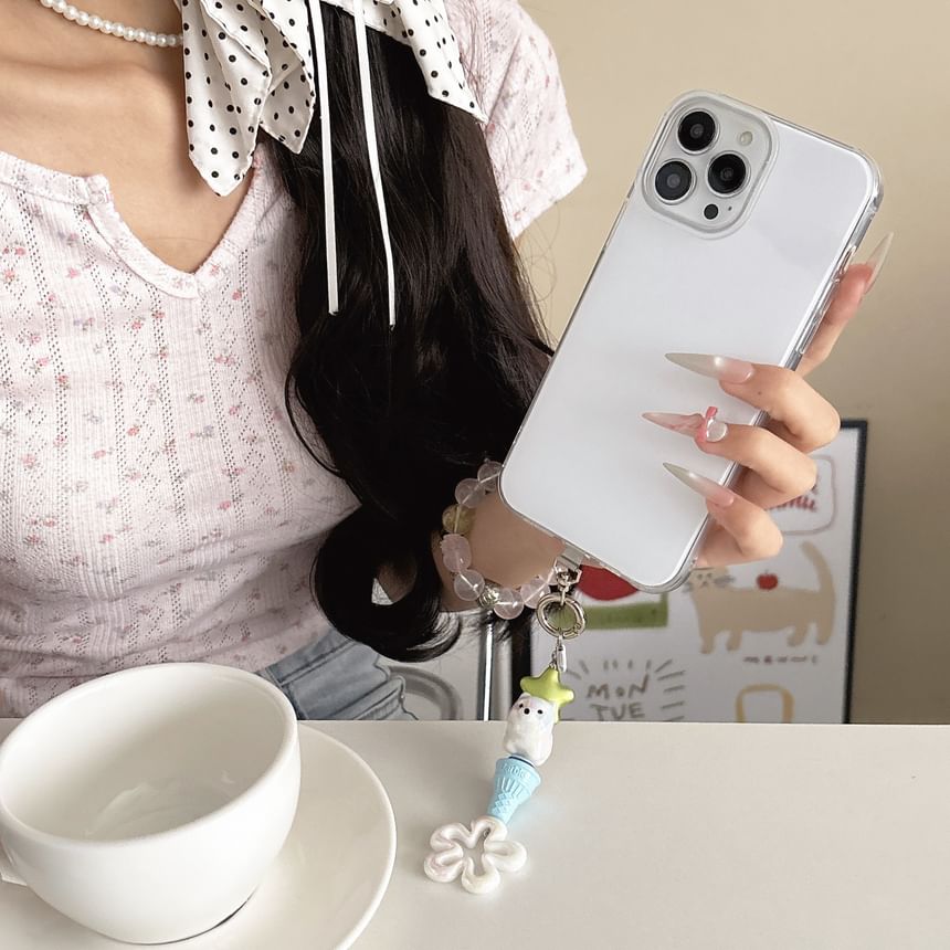 Floral Pad Cream (Various Ice Phone Lanyard with Designs) Charm
