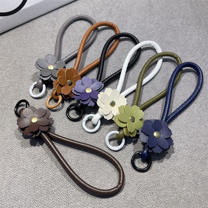 Phone Floral Faux with Lanyard Pad Strap and Leather