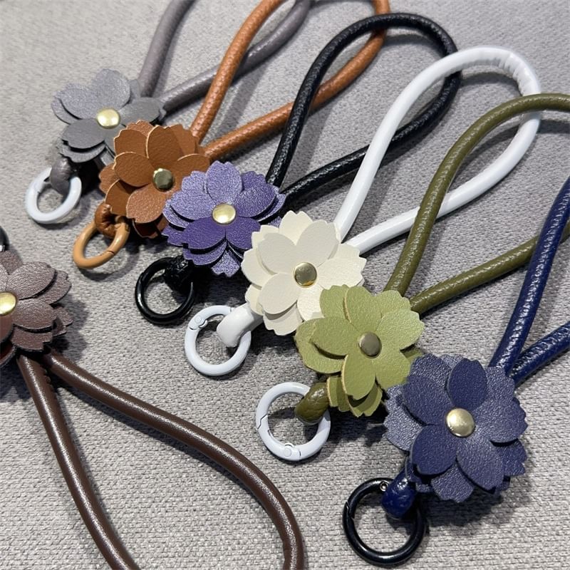 Phone Floral Faux with Lanyard Pad Strap and Leather