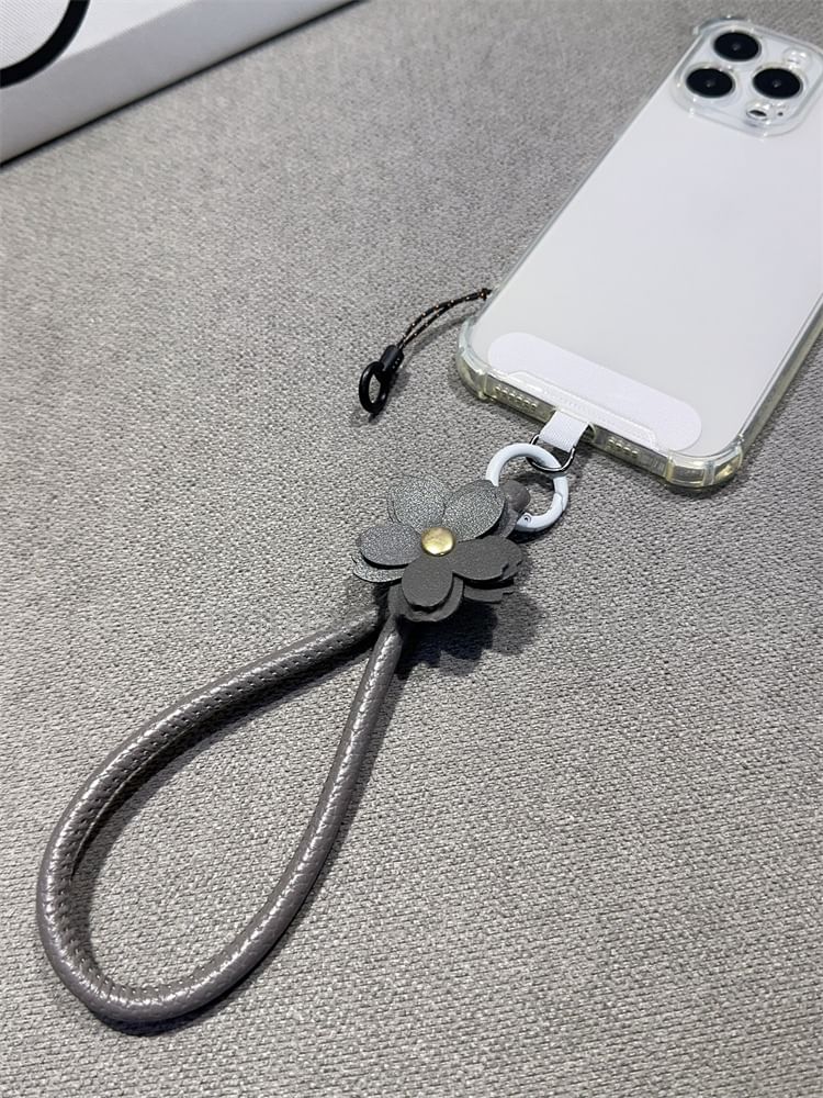 Phone Floral Faux with Lanyard Pad Strap and Leather