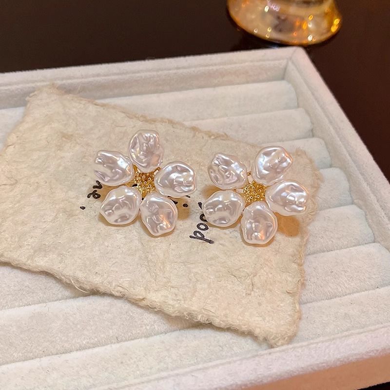 Alloy Earring Statement Pearl Faux Floral