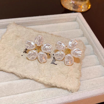 Alloy Earring Statement Pearl Faux Floral
