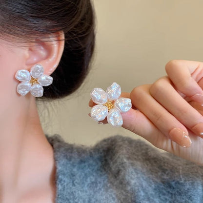 Alloy Earring Statement Pearl Faux Floral