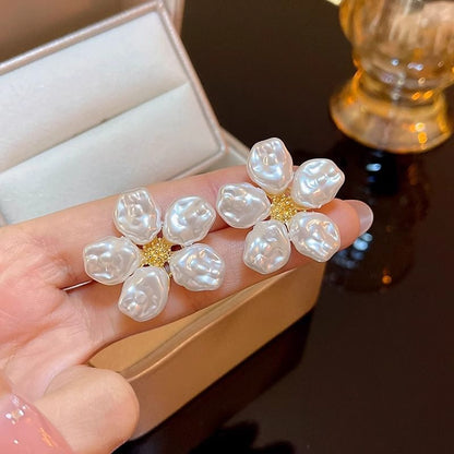 Alloy Earring Statement Pearl Faux Floral