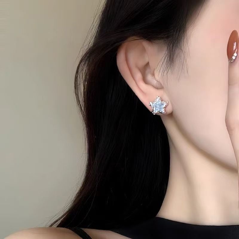 Faux Stud Alloy Crystal Star Earring