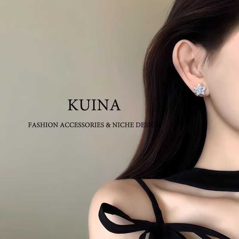 Faux Stud Alloy Crystal Star Earring