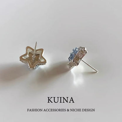 Faux Stud Alloy Crystal Star Earring