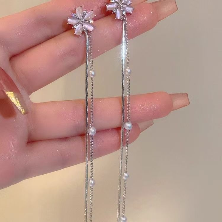 Pearl Gemstone Alloy Floral Faux Threader Earring