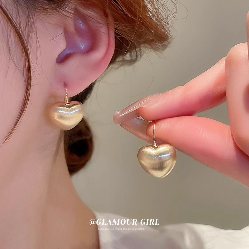 Brushed Earring Alloy Heart Drop