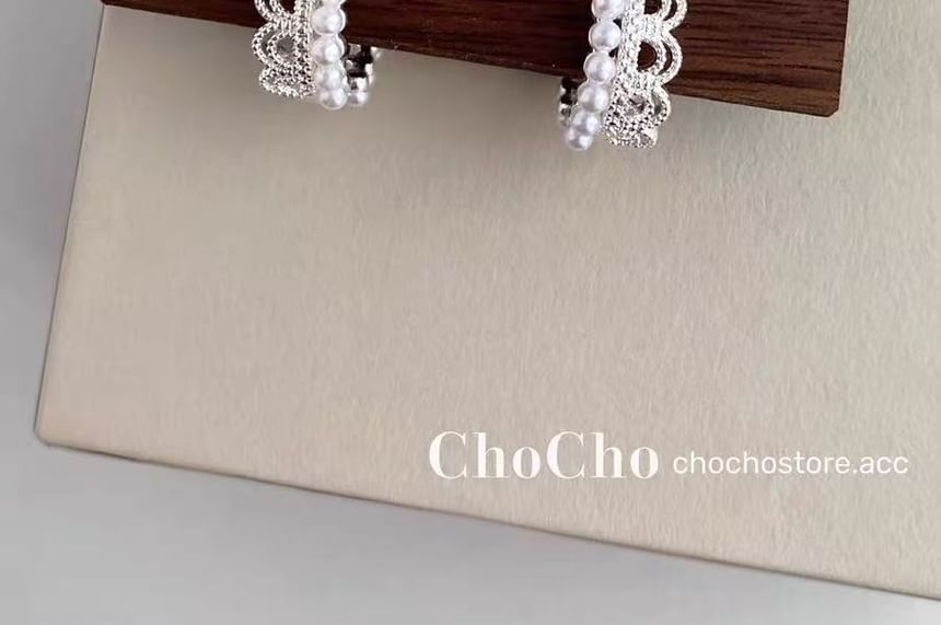 Faux Pearl Earring Lace Huggie Alloy