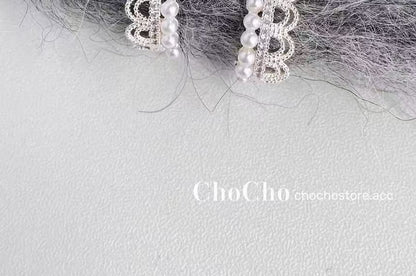 Faux Pearl Earring Lace Huggie Alloy