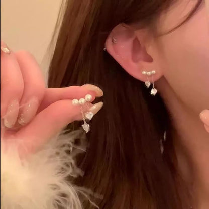 Heart Earring Alloy Pearl Faux Dangle Rhinestone