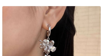 Alloy Floral Asymmetrical Earring Dangle