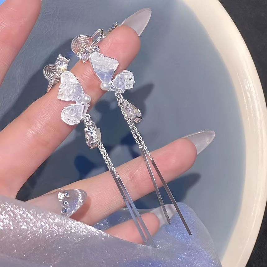 Crystal Earring Butterfly Threader Alloy Faux
