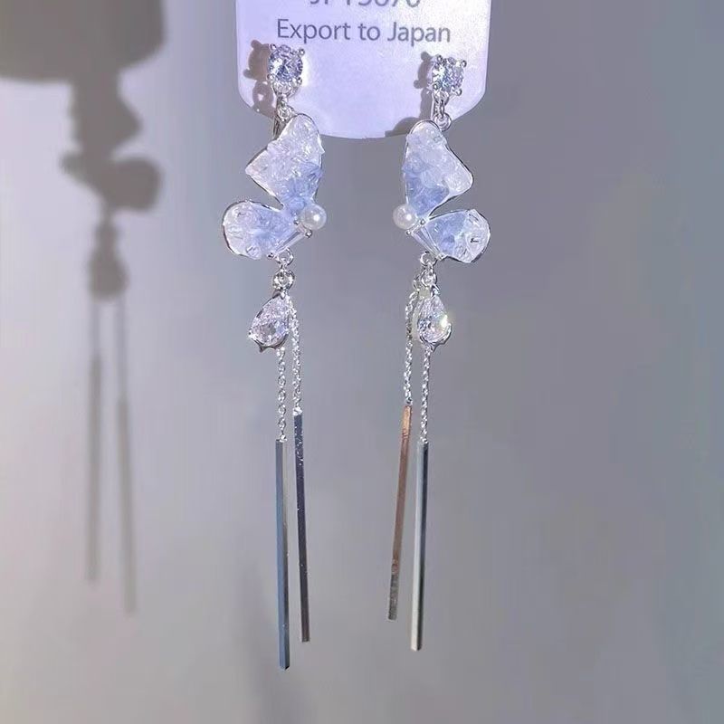 Crystal Earring Butterfly Threader Alloy Faux