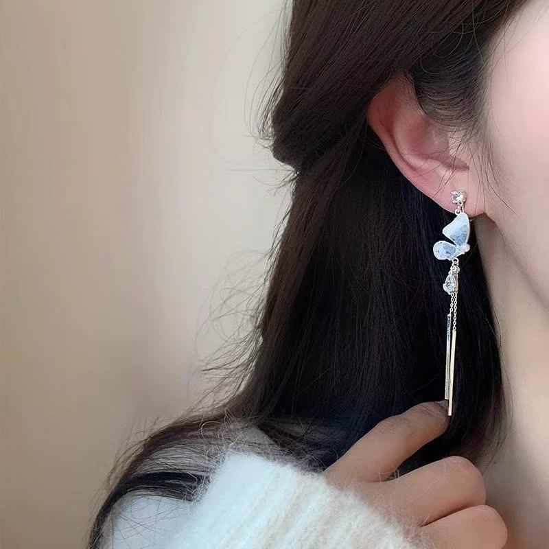 Crystal Earring Butterfly Threader Alloy Faux