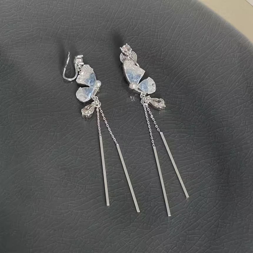 Crystal Earring Butterfly Threader Alloy Faux