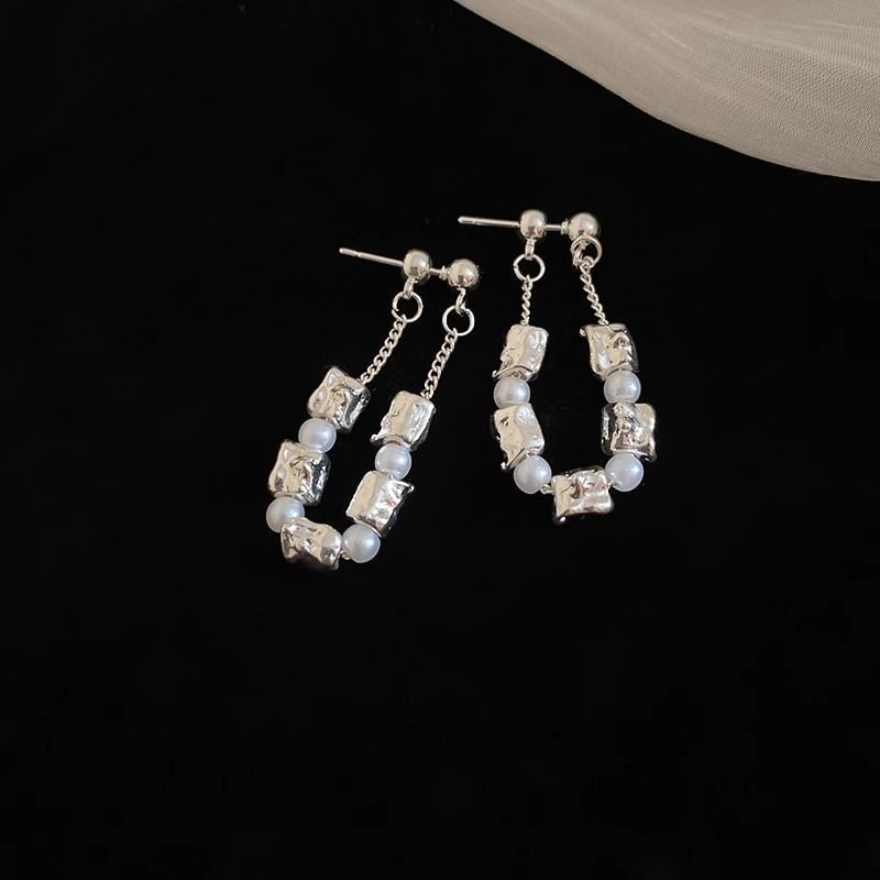 Hoop Alloy Pearl Faux Dangle Chain Earring