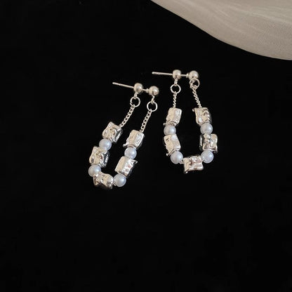 Hoop Alloy Pearl Faux Dangle Chain Earring