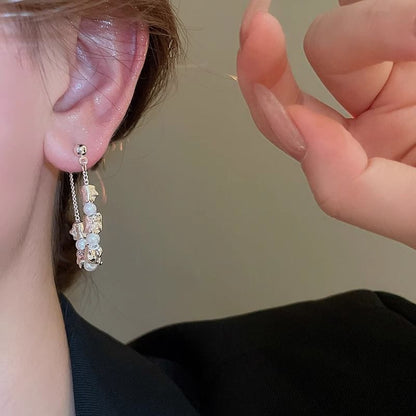 Hoop Alloy Pearl Faux Dangle Chain Earring
