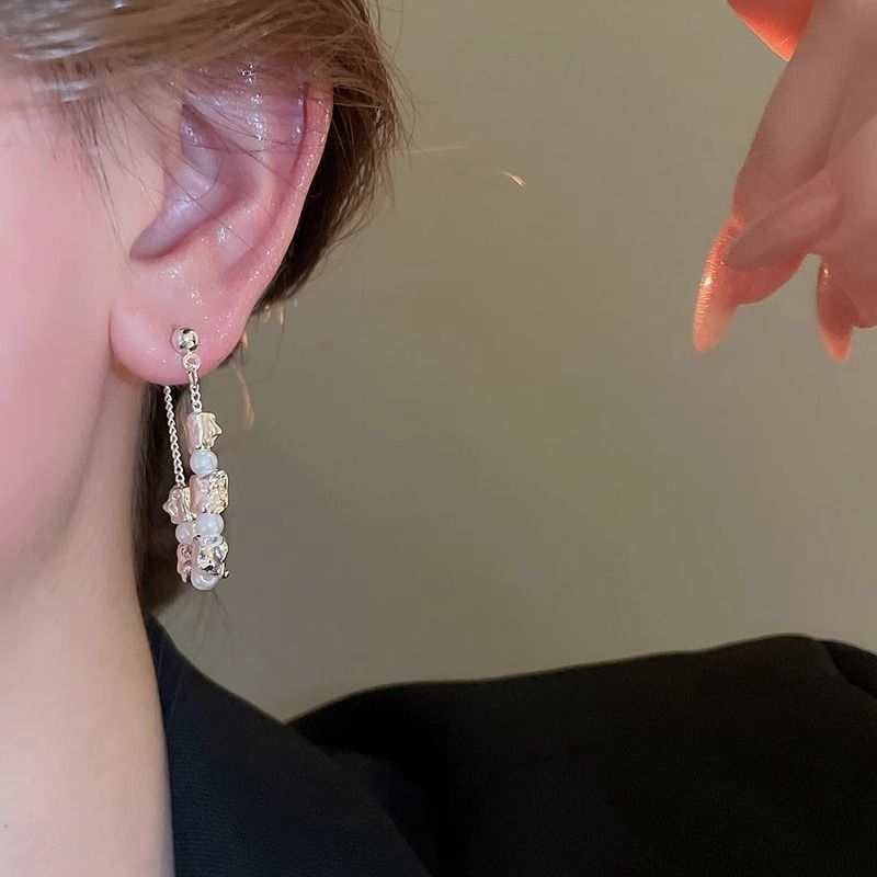 Hoop Alloy Pearl Faux Dangle Chain Earring